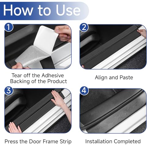 5PCS Car Door Sill Protector, Anti-Scratch Waterproof Carbon Fiber Door Sill Protectors，Universal Vehicle Interior Accessories Auto Threshold Protection for Car Truck SUV (Black, Width 2.76")