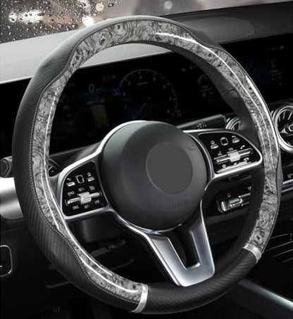 Peach Wood Grain Steering Wheel Cover Anti-Slip Breathable Durable Leather Four Seasons Universal 15 Inch Car Wrap Cover (Gray) - color: Gray