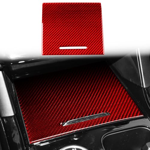 Real Red Carbon Fiber Car Center Console Storage Box Switch Panel Soft Sticker Auto Interior Trim Compatible with Ford Explorer(U625) XLT/Limited/ST/Platinum/Platinum Hybrid 2020 2021 2022 2023 - color: Center Console Storage Box Panel