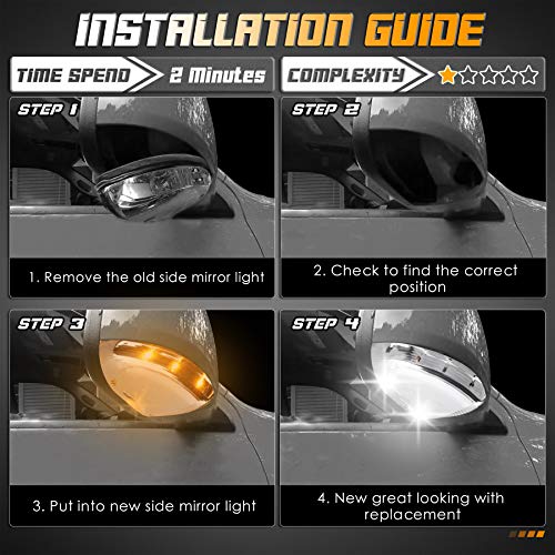 HERCOO LED Side Mirror Turn Signal Puddle Light Lamp Assembly Compatible with Dodge Ram 1500 2009-2018, Dodge Ram 2500 2010-2018, Ram 1500 Classic 2019-2022, Replacement for 68064948AA - size: Right-Clear