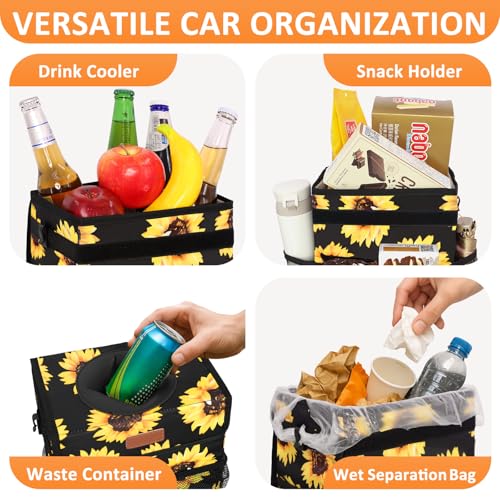 Vankor 3 Gallons Car Trash Can with Lid, Car Bag Bin Hanging Waterproof Automotive Garbage Cans Leak Proof Vehicle Trash Can Sunflower - color: Sunflower, size: 3 Gallons