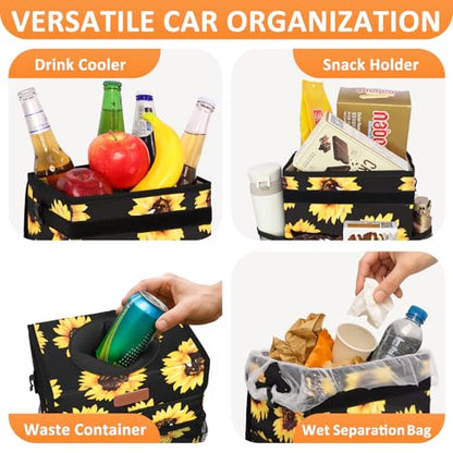 Vankor 3 Gallons Car Trash Can with Lid, Car Bag Bin Hanging Waterproof Automotive Garbage Cans Leak Proof Vehicle Trash Can Sunflower - color: Sunflower, size: 3 Gallons