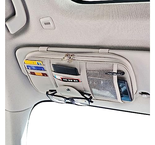 Da by Car Sun Visor Organizer, Multi-Pocket Visor Organizer Storage Pouch for Cars, SUVs & Trucks with Double Zippers, Elastic Bands & Glasses Clip - Organizes Essentials Keep Tidy (Cream Grey) - color: Cream Grey