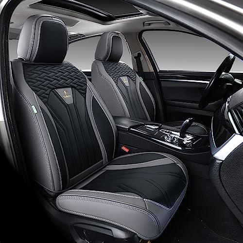 FLORICH Seat Covers for Cars, Waterproof Seat Covers, Leather Car Seat Covers 2 Pack, Universal Seat Cushion Protector for Most Cars Trucks SUV-Gray&Black - color: Gray&Black, size: FrontPair