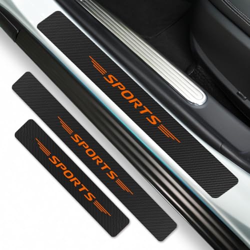 4Pcs Car Door Sill Protector Carbon Fiber Anti-Scratch & Waterproof Sports Front & Rear Door Sills Scratch Protection Universal Car Threshold Accessories for Cars SUV Truck Off-Road (Orange) - color: Orange Wing SP