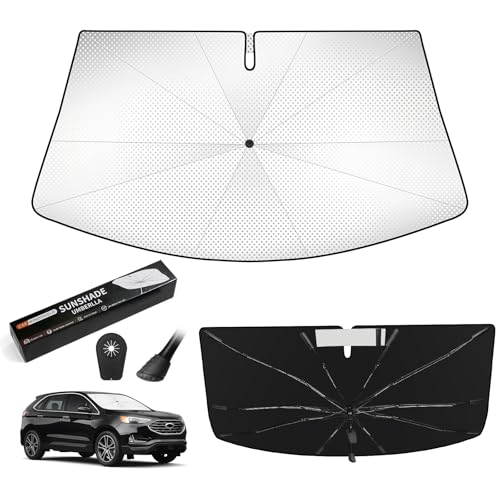 Windshield Sun Shade Umbrella for Ford Edge 2015-2025,Heat Blocking Keep Car Cool,UV Protection Windshield Sunshade, Emergency Rain Shield&Dashboard Protector-Thickened ICY Silver - size: For Ford Edge 2015-2025