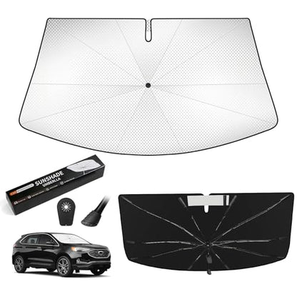 Windshield Sun Shade Umbrella for Ford Edge 2015-2025,Heat Blocking Keep Car Cool,UV Protection Windshield Sunshade, Emergency Rain Shield&Dashboard Protector-Thickened ICY Silver - size: For Ford Edge 2015-2025