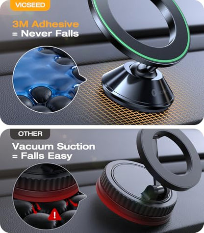 VICSEED Latest Upgrade for MagSafe Car Mount, [High & Low Temp Resistance] Magnetic Phone Holder for Your Car Dashboard, 360 Adjustable Car Phone Holder Mount for iPhone 17 Pro Max 16 15 14 13 12 - color: Flash Black