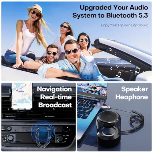 GLOBELEC Aux to Bluetooth 5.3 Adapter,USB-3.5mm Aux Audio Adapter Receiver with Built-in Mic for Hands-Free Calls,Plug and Play Bluetooth Receiver,Compatible with Car Speaker and Home Audio - size: T03