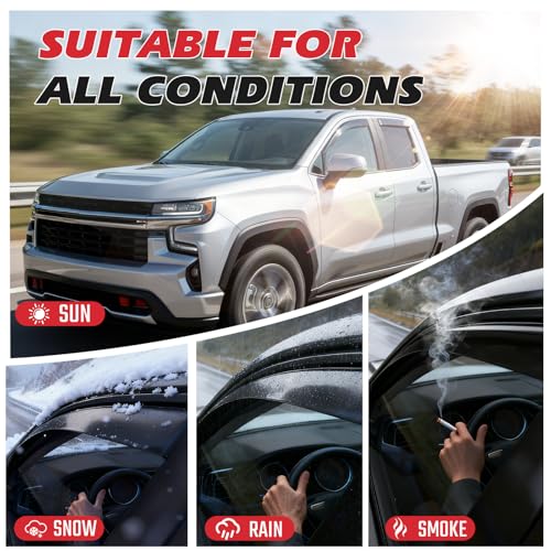 in-Channel Rain Guards Compatible with Chevrolet Silverado Crew Cab 2019-2025 Full Size Shatterproof Heavy-Duty Side Window Deflectors, Window Visor -Black, 4 PCS - size: Fit for Silverado Crew Cab 2019-2025-in Channel