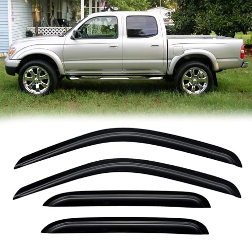 Rain Guards for 2001-2004 Toyota Tacoma Double/Crew Cab (4 Full-Size Door cab), Out-Channel Window Visor Shields Vent Deflector Shade Wind Dark Smoke 2002 2003 01 02 03 04, Outside-Mount, 4PCS - style: For 2001-2004 | Toyota Tacoma | Double Cab | Out-Chan