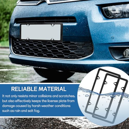 Wuyaoyao 2PCS Car License Plate Frames, 4 Holes Stainless Steel License Plate Frame, Slim License Plates Cover Holder with Screws Bolts Caps Washers, Universal Exterior Car Accessories (Black) - color: Black