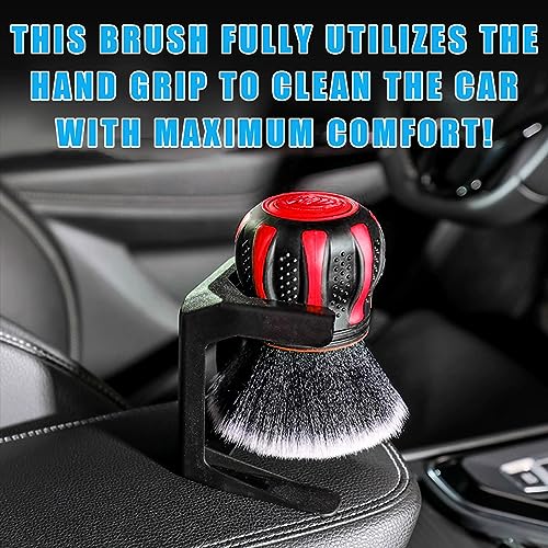 Ziciner Ultra Soft Detailing Brushes, Car XL Synthetic Brush Comes with Storage Rack, Auto Interior Dusting Brush Cleaning Tool Covers Large Area Inside or Outside Vehicles (Red) - color: Red