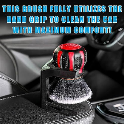 Ziciner Ultra Soft Detailing Brushes, Car XL Synthetic Brush Comes with Storage Rack, Auto Interior Dusting Brush Cleaning Tool Covers Large Area Inside or Outside Vehicles (Red) - color: Red