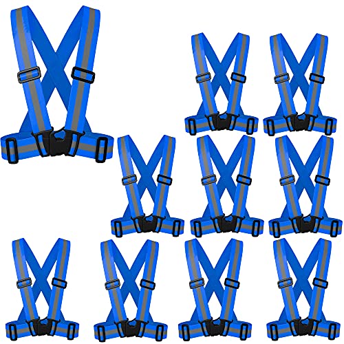 ZOJO Reflective Vest | Lightweight, Adjustable & Elastic | Safety & High Visibility for Running, Jogging, Walking,Cycling | Fits Outdoor Clothing (Pack of 10, Neon Blue) - color: 10pcs-neon Blue