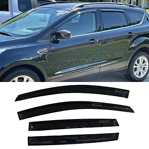Side Window Wind Vent Deflector Dark Smoke Window Visor fit for 2013-2019 Ford Escape,4pcs Outside Mount Style Tap-On Nice Sun Rain Guards Set 94383 - size: 2013-2019 Ford Escape(Dark Smoke)