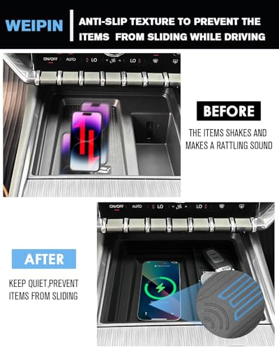 for 2Pcs Center Console Organizer Tray ABS Materials& TPE Wirless Mats Storage Box Compatible with 2024-2026 GMC Acadia (Elevation/AT4) - Only Compatible with Console Without Cover - color: Acadia 24-26 Upper Center Tray
