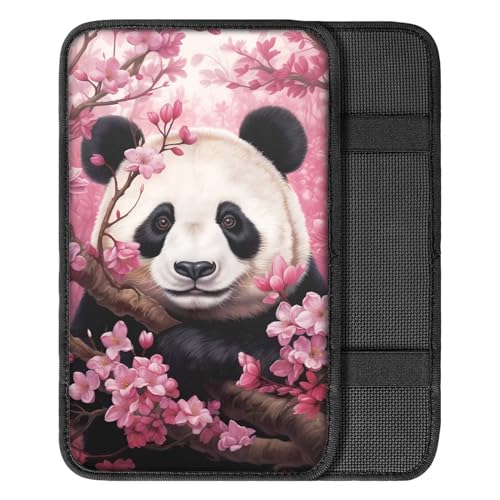 Dreaweet Car Armrest Cover Cherry Blossoms Panda Car Accessories Center Console Cover Replacement,Universal Armrest Cover for Car Center Console for Truck Sedan SUV - color: Cherry Blossoms Panda