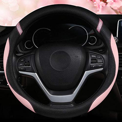 Cxtiy Steering Wheel Cover for Women Leather Universal Steering Wheel Covers for Car 15 inch (Pink) - color: Pink