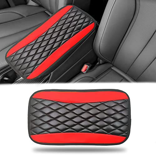 Car Center Console Cover, Universal Leather Waterproof Armrest Seat Box Cover Protector, Comfortable Car Decor Accessories Fit for Most Cars, Vehicles, SUVs-Red - color: red