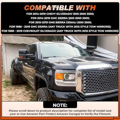 ACLONG Tow Mirror Cover Caps Glossy Black Left & Right Rearview Side Mirror Caps Fit for Chevy Silverado GMC Sierra 2014 2015 2016 2017 2018 2019-1Pair - size: Fit for Chevy Silverado 2014-2019