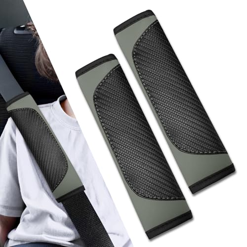 2PCS Car Seat Belt Covers, Soft Seat Belt Shoulder Pads Neck Covers, Breathable Mesh Seatbelt Strap Protector, Car Interior Accessories for Comfortable Driving Fit for Truck SUV (Leather-Gray) - color: Leather-Gray