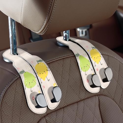 CoBak Purse Hook for Car - Universal Premium Stitched Leather and Aluminum-Magnesium Alloy Double Car Seat Back Storage Hook for Purses, Handbags, Bags (2 Pack),Fruit Play - color: Fruit Play, size: Double-Hooks