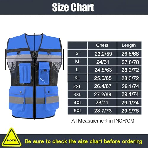 Safety Vest High Visibility Reflective Construction Vest for Men Women - color: Royal Blue, size: Large