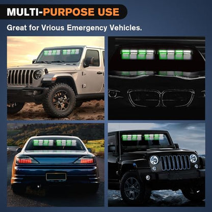 Nilight 32LED Green White Emergency Dash Strobe Lights with Controller Suction Cups Warning Hazard Interior Front/Rear Windshield Deck Split Light Bar for Truck Construction Vehicle - color: Green and White