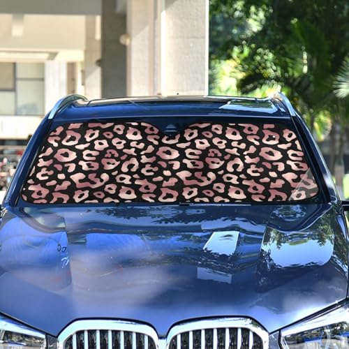 Windshield Sun Shade Rose Gold Pink Leopard Cheetah Animal Front Window Block UV Shades Visor Reflective Retractable for Car SUV Trucks - color: A010