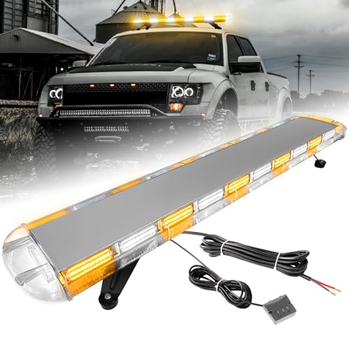 ASPL 46 inch 220 LED Rooftop Low Profile Strobe Light Bar Emergency Warning Beacon Car Hazard Flashing Construction Roof Lights Bars for Trucks Tow Automotive Construction Vehicle (Amber/White - color: Amber/White