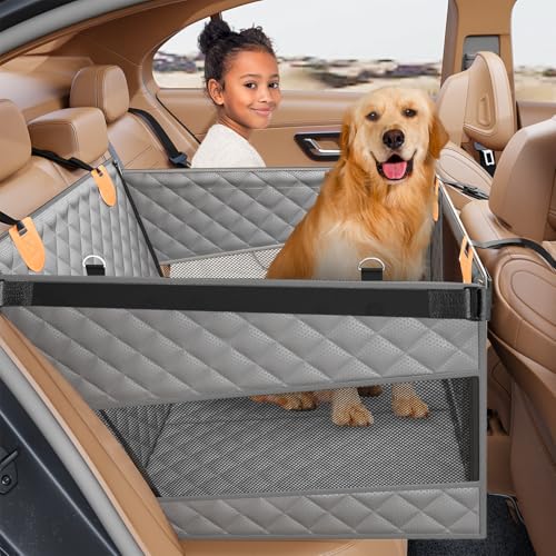 PETICON Large Dog Car Seat, Back Seat Extender for Dogs with 3 Mesh Windows, Waterproof Medium Carseat for Dogs with Hard Bottom, Pet Seat Cover for Cars, Trucks and SUVs (Gray) - color: Gray
