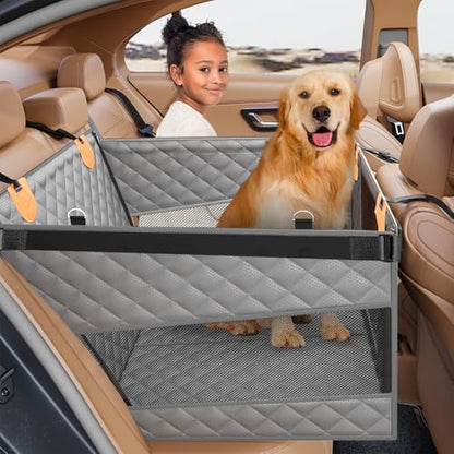 PETICON Large Dog Car Seat, Back Seat Extender for Dogs with 3 Mesh Windows, Waterproof Medium Carseat for Dogs with Hard Bottom, Pet Seat Cover for Cars, Trucks and SUVs (Gray) - color: Gray