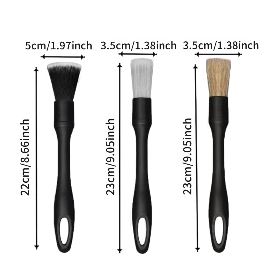 Car Detailing Brush Set Soft Bristles Ergonomic Handles for Air Vent Cleaning, Dashboard Dusting and Interior Wash, Black, 3pcs/Set - color: Black