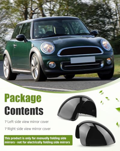 Left Right Side Mirror Caps Rearview Mirror Cover Cap Glossy Black Pair Fit for Mini R55 R56 R57 R58 R59 R60 R61 2007-2016 Manual Folding Mirrors Only Replace 51162754913, 51162754914 - size: Glossy Black