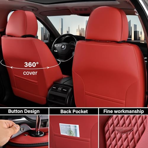Coverado Seat Covers, Car Seat Covers Full Set, Red Car Seat Cover, Car Seat Covers Front Seats Back Seat Covers, Waterproof Car Seat Cushion, Leather Seat Protector Universal Fit Most Cars - color: Red, size: FullSet