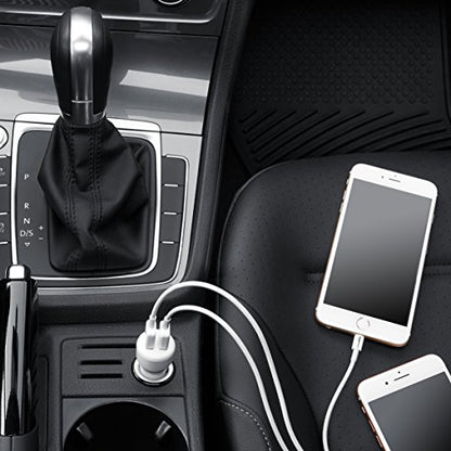 Amazon Basics 24W Dual USB Car Charger for Phones, 2-Port USB-A with LED Indicator, Small Size, Low Profile, Compatible with iPhone 16/15/14/13/12/11/X, Samsung, and more, Black/Red