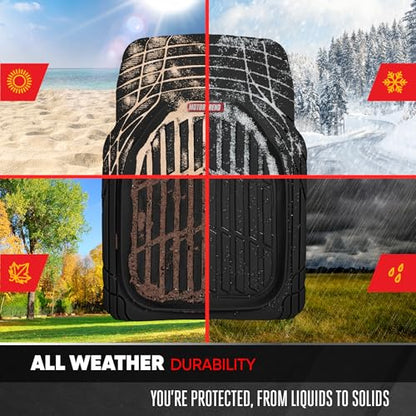 Motor Trend Original FlexTough Black Rubber Car Floor Mats with Cargo Liner - All Weather Automotive Floor Mats, Heavy Duty Trim to Fit Design, Odorless Floor Liners for Cars Truck Van SUV