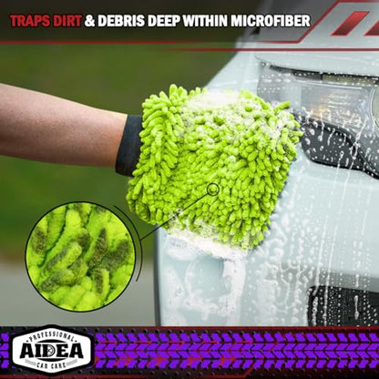 AIDEA Car Wash Mitt Microfiber, 1PK-Scratch-Free& Lint-Free, Premium Chenille Microfiber Mitt Car Wash Brush-Green Regular Size (7.12''X10.14'') - color: Green, size: 1PK