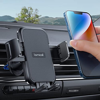 Lamicall 2026 Wider Clamp & Metal Hook Car Phone Holder Vent [Thick Cases Friendly] Phone Holders for Your Car Mount Automobile Hands Free Cradle Air Vent for iPhone 17 16 15 Pro Max Dark Grey - color: NEW Upgraded - Dark Grey