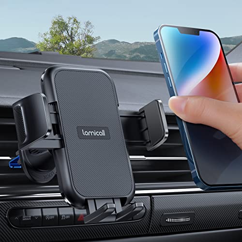 Lamicall 2026 Wider Clamp & Metal Hook Car Phone Holder Vent [Thick Cases Friendly] Phone Holders for Your Car Mount Automobile Hands Free Cradle Air Vent for iPhone 17 16 15 Pro Max Dark Grey - color: NEW Upgraded - Dark Grey