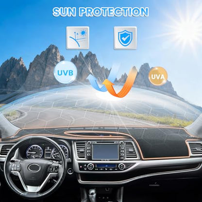 KUST Black Dash Cover Compatible with Toyota Highlander 2014-2019 Dashboard Cover Accessories for Highlander Non-Slip Polyester Dashboard Mat Custom Fit Center Console Sunshield Protector No Glare - size: Highlander 14-19(Black)
