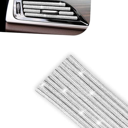 10PCS Bling Car Vent Outlet Trim, Rhinestone Car Air Conditioner Vent Decoration Strip, Shining Cuttable DIY Interior Trim for Women Girls, Universal for Most Vehicles (White)