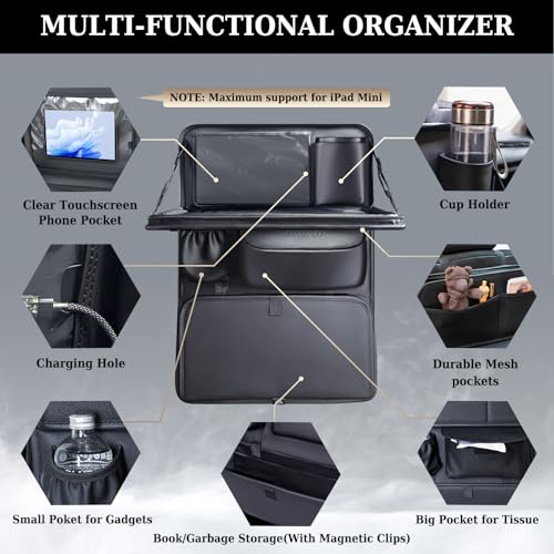 Coverado Backseat Car Organizer, Nappa Leather Car Seat Organizer with Touch Screen Tablet Holder, Foldable Food Tray, Kick Mats Protector, Multi Car Storage Accessories, Garbage Bag Holder-1 Pack - size: 1 Pack-Original
