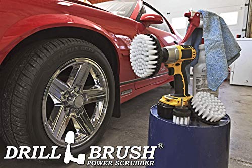 Car Accessories - Drill Brush Attachment for Washing, Wheels, Mats, Detailing - Carpet and Upholstery Cleaner - Boat and Kayak Hull Accessories - Glass and Fiberglass Cleaner - color: White