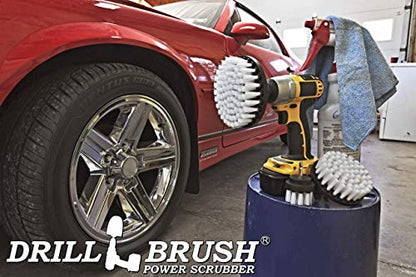 Car Accessories - Drill Brush Attachment for Washing, Wheels, Mats, Detailing - Carpet and Upholstery Cleaner - Boat and Kayak Hull Accessories - Glass and Fiberglass Cleaner - color: White