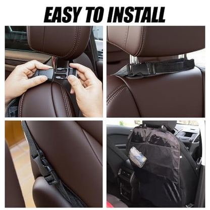 2PCS Kick Mat Backseat Protector, Back Seat Cover for Kids, Premium Waterproof Kick Mats with 2 Pocket Organizer, Automotive Backseat Organizer Waterproof Protective Cover for Car SUV Truck