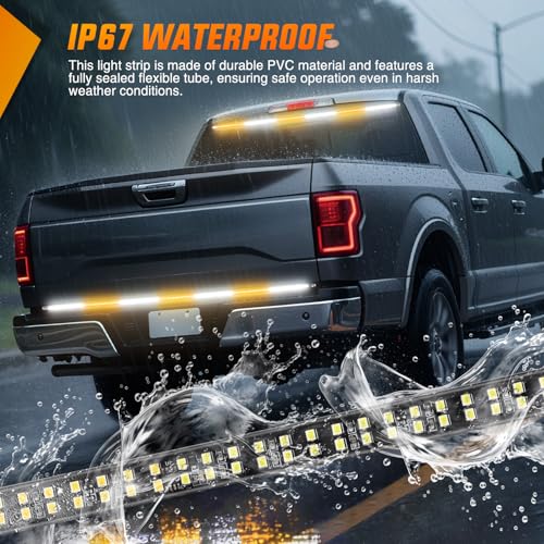 Nilight 60 Inch Truck Tailgate Strobe Light Strip Tail Emergency Bar Rear Window Warning Lamp Ultra-Bright Double Row 360 LED for Pickup Trailers Construction Vehicles Car SUV, Amber White - color: 60" Tailgte Strobe Amber White