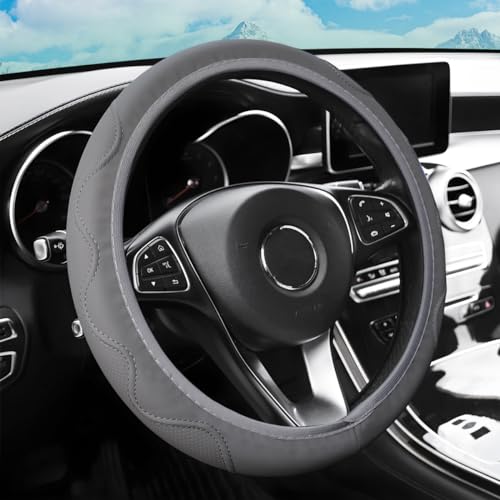zipelo Elastic Stretch Steering Wheel Cover, Microfiber Breathable Ice Silk, Universal 15 Inch Anti-Slip Car Steering Wheel Protector, Warm in Winter and Cool in Summer for Women (Style2-Gray) - color: Style2-Gray