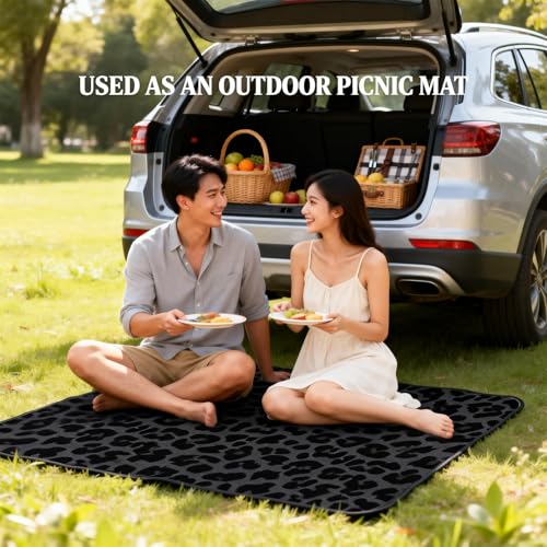 Universal Car Trunk Mat 29" x 39", Black Leopard Print All Weather Durable Cargo Mat Protector for SUV, Truck, Van | Stylish Cargo Liner Cover Leopard Print Car Accessories - color: Black Leopard Print